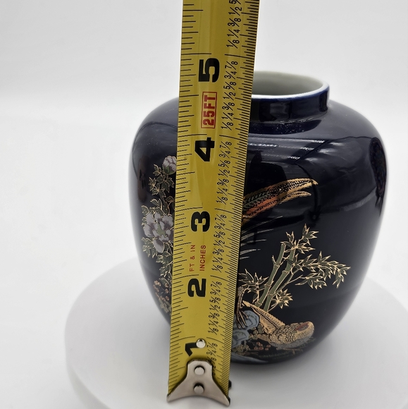 Asian Cobalt Blue Enamel Vase Ginger Jar Turtledove Japan - Picture 2 of 5